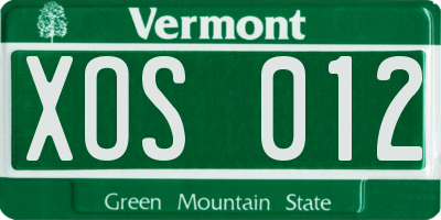 VT license plate XOS012