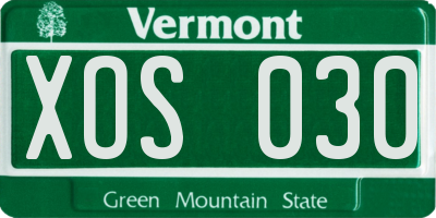 VT license plate XOS030