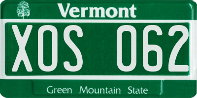 VT license plate XOS062