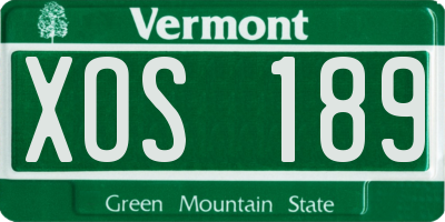 VT license plate XOS189