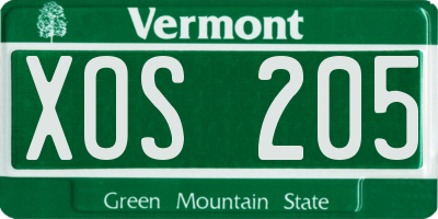 VT license plate XOS205