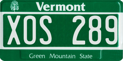 VT license plate XOS289