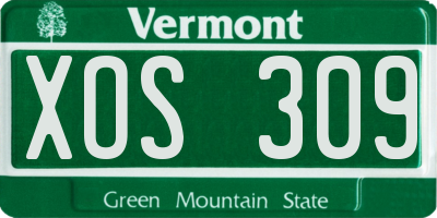 VT license plate XOS309