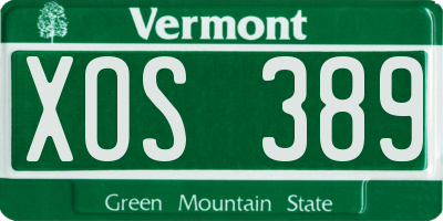 VT license plate XOS389