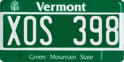 VT license plate XOS398