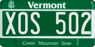 VT license plate XOS502