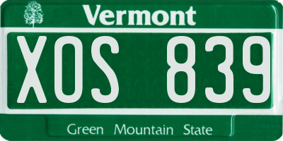 VT license plate XOS839