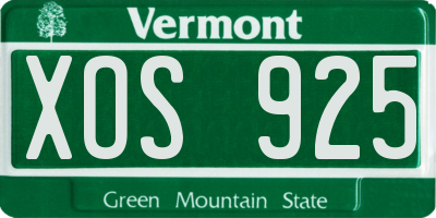 VT license plate XOS925