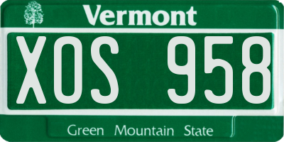 VT license plate XOS958