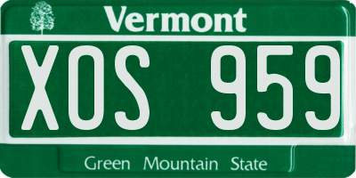 VT license plate XOS959