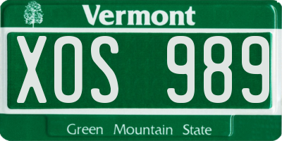 VT license plate XOS989