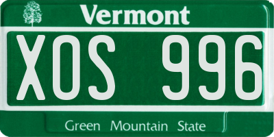 VT license plate XOS996