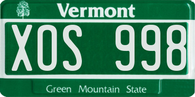 VT license plate XOS998