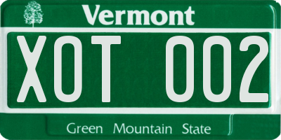 VT license plate XOT002