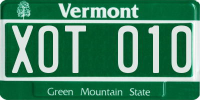 VT license plate XOT010