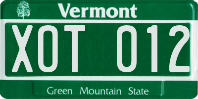 VT license plate XOT012