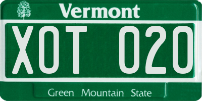 VT license plate XOT020