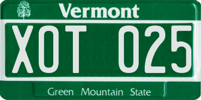 VT license plate XOT025