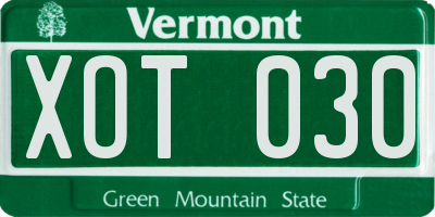 VT license plate XOT030