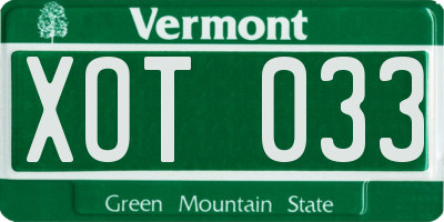 VT license plate XOT033