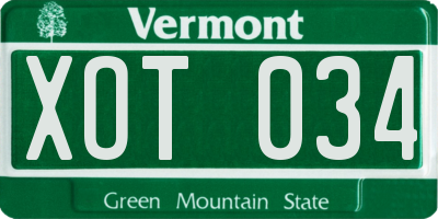 VT license plate XOT034
