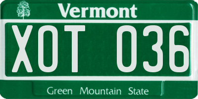 VT license plate XOT036