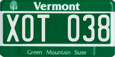 VT license plate XOT038