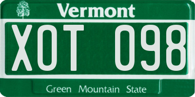 VT license plate XOT098