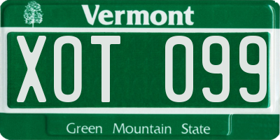 VT license plate XOT099