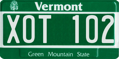 VT license plate XOT102