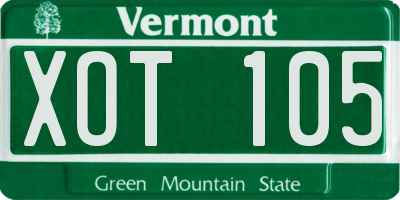 VT license plate XOT105