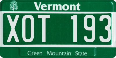 VT license plate XOT193