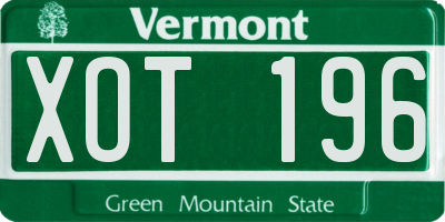 VT license plate XOT196