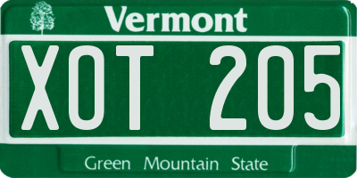 VT license plate XOT205