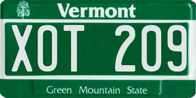 VT license plate XOT209
