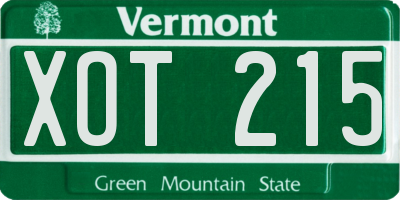 VT license plate XOT215