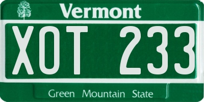 VT license plate XOT233