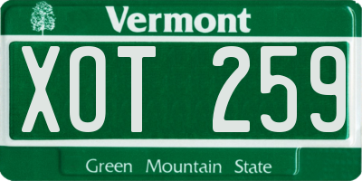 VT license plate XOT259