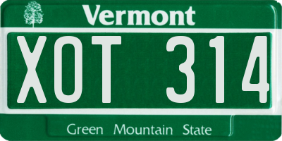 VT license plate XOT314