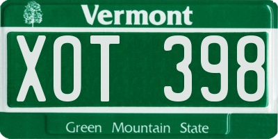 VT license plate XOT398
