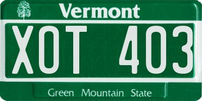 VT license plate XOT403