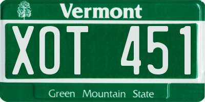 VT license plate XOT451