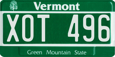 VT license plate XOT496