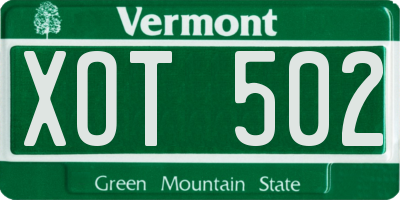VT license plate XOT502