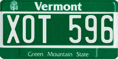 VT license plate XOT596