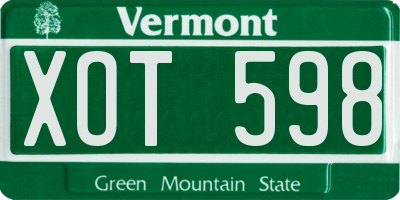 VT license plate XOT598