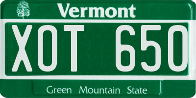 VT license plate XOT650