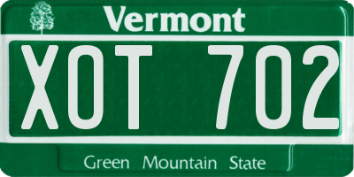 VT license plate XOT702