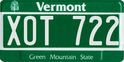 VT license plate XOT722