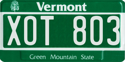 VT license plate XOT803